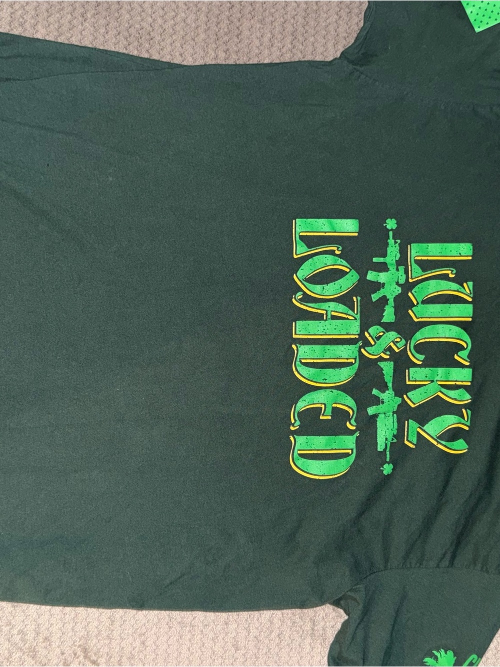 Grunt Style Dark Green 'Lucky & Loaded' Short Sleeve Tee with Yellow Accent